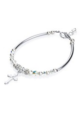 superb teeny swarovski pearls silver cross bracelet for babies and children